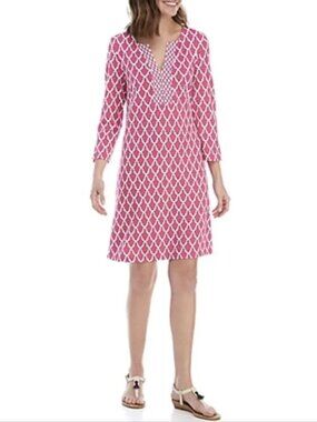 Crown & Ivy Garden Party Signature Pink Geometric V-Neck Shift Dress PS New Mod